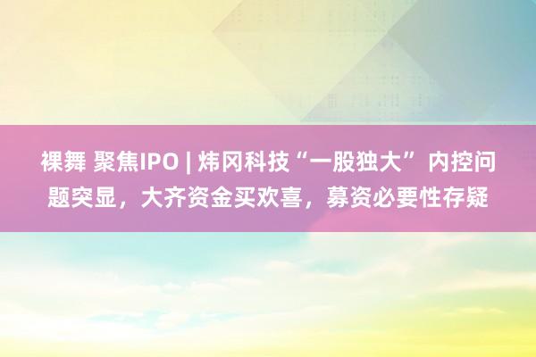 裸舞 聚焦IPO | 炜冈科技“一股独大” 内控问题突显，大齐资金买欢喜，募资必要性存疑