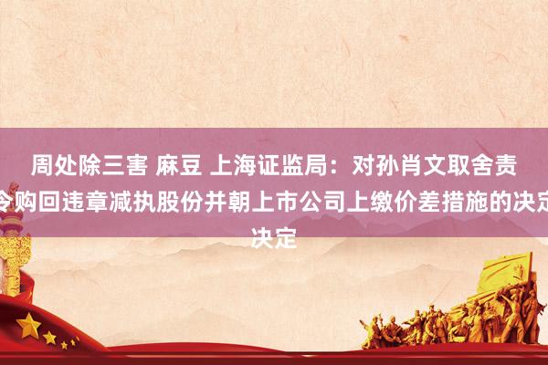 周处除三害 麻豆 上海证监局：对孙肖文取舍责令购回违章减执股份并朝上市公司上缴价差措施的决定