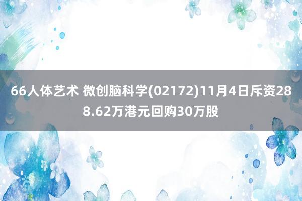 66人体艺术 微创脑科学(02172)11月4日斥资288.62万港元回购30万股