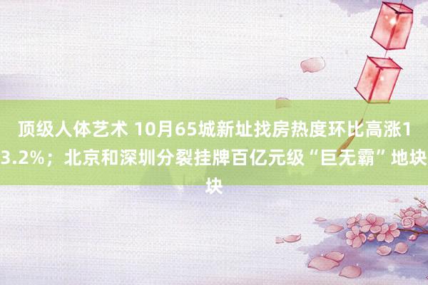 顶级人体艺术 10月65城新址找房热度环比高涨13.2%；北京和深圳分裂挂牌百亿元级“巨无霸”地块