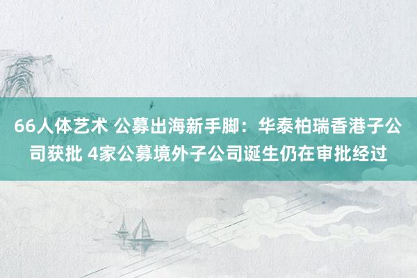 66人体艺术 公募出海新手脚：华泰柏瑞香港子公司获批 4家公募境外子公司诞生仍在审批经过