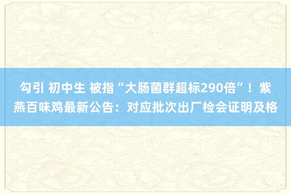 勾引 初中生 被指“大肠菌群超标290倍”！紫燕百味鸡最新公告：对应批次出厂检会证明及格