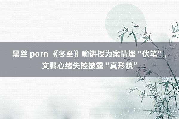 黑丝 porn 《冬至》喻讲授为案情埋“伏笔”，文鹏心绪失控披露“真形貌”