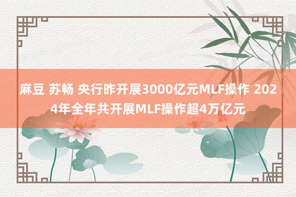 麻豆 苏畅 央行昨开展3000亿元MLF操作 2024年全年共开展MLF操作超4万亿元